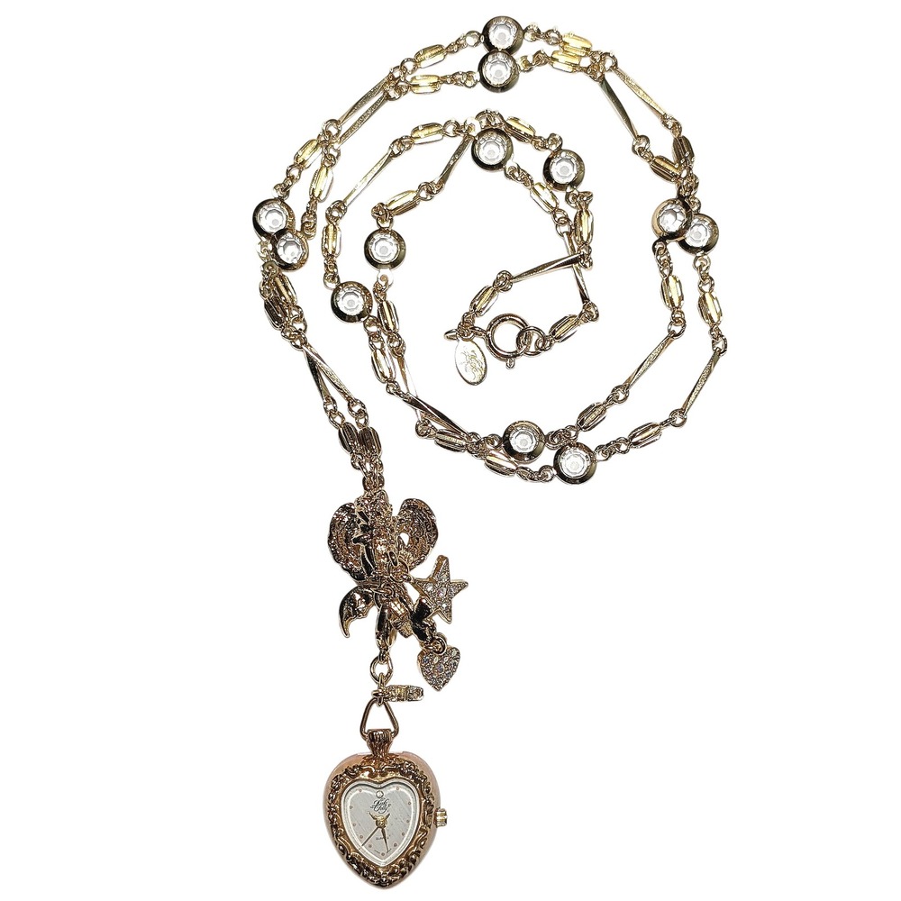VTG Signed Kirks Folly Dream Angel Time Traveler Watch Necklace Fairy Celestial